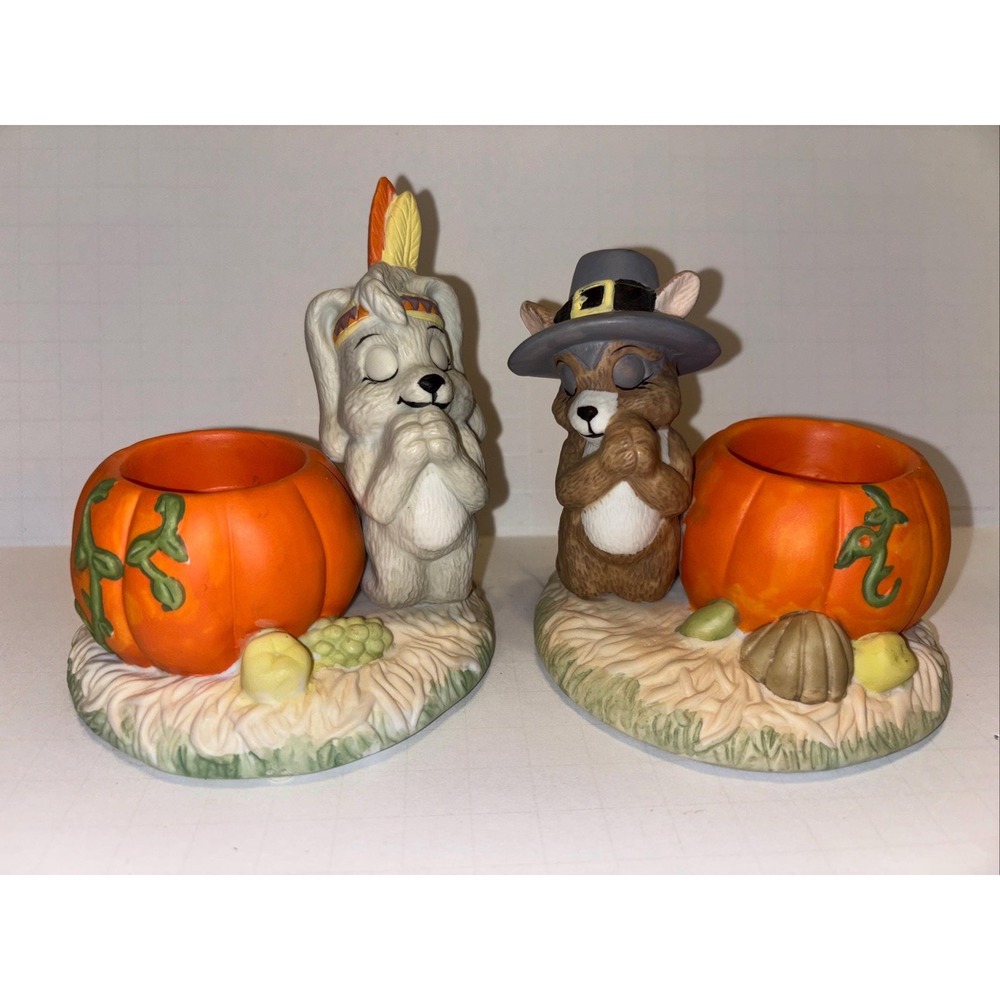 Vintage 1991 House Of Lloyd Peaceful Critter Pilgrims Votive Candle Holders